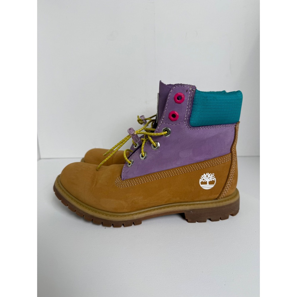 Timberland 6 Inch Premium Waterproof Boots Wheat Purple Teal Women Size 8.5 - Picture 4 of 13